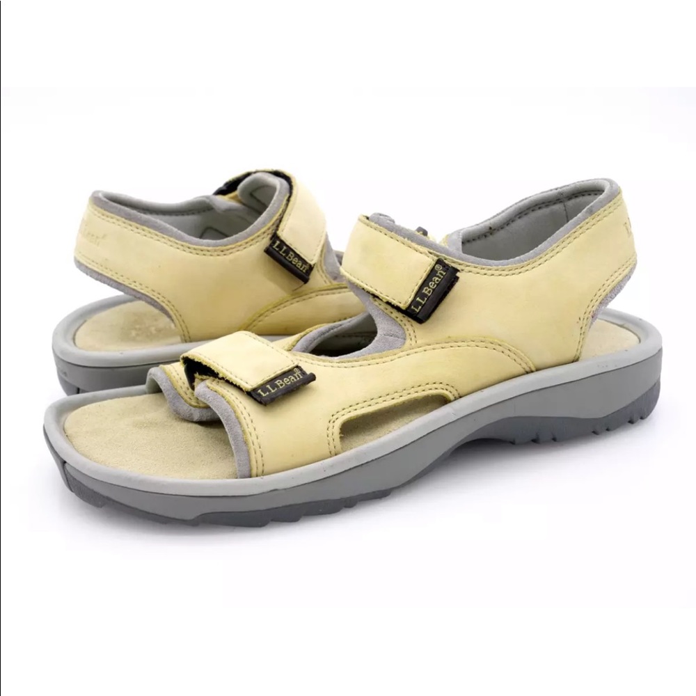 LL Bean Womens Yellow Leather Flat Sport Sandals